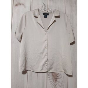 Rachel Rachel Roy Shirt Ladies Medium Cream Button Front Short Sleeve Satin Ligh